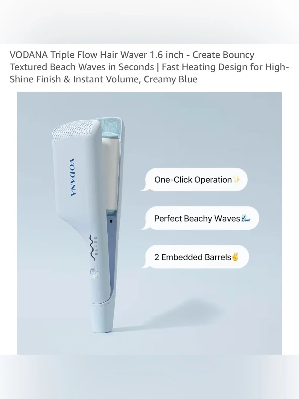 BRAND NEW VODANA Creamy Blue Triple Flow Hair Waver 1.6